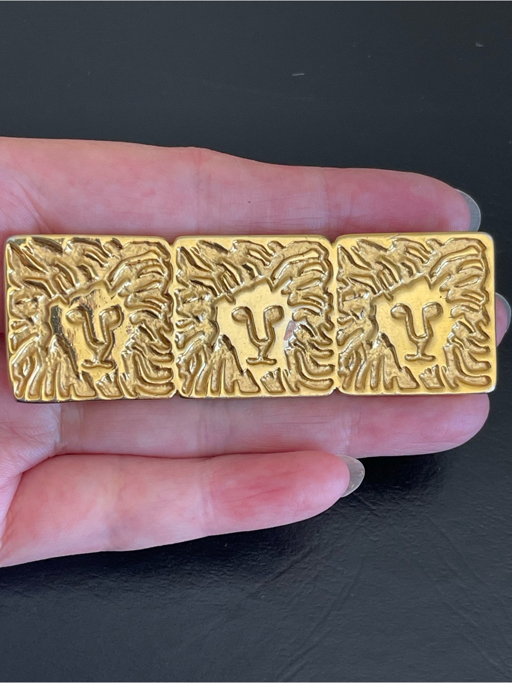 Vintage Anne Klein lion Rectangular Bar Brooch.